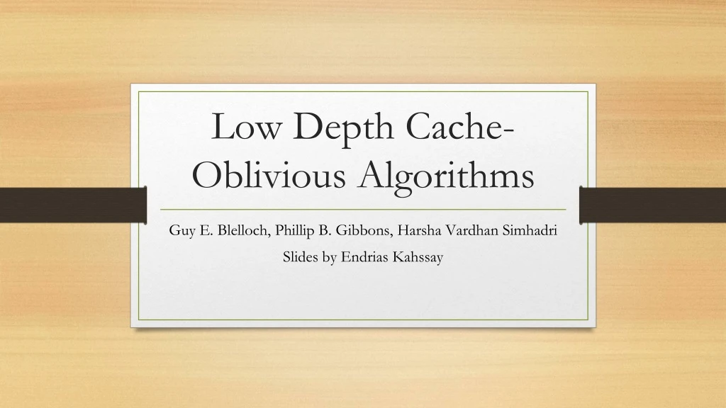 low depth cache oblivious algorithms