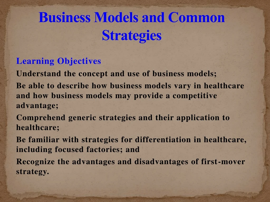 business models and common strategies