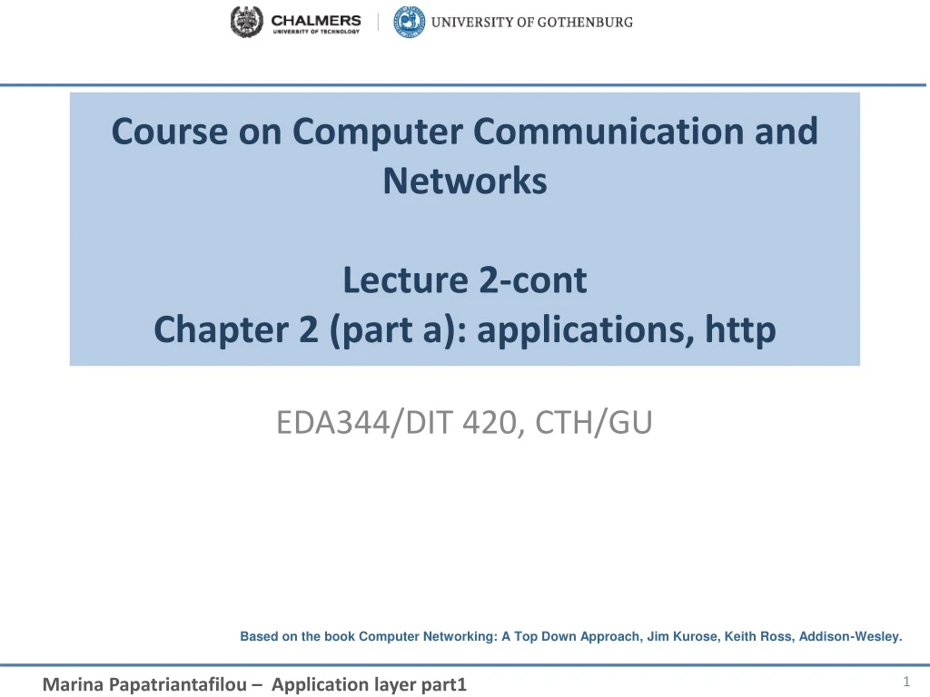 course on computer communication and networks lecture 2 cont chapter 2 part a applications http