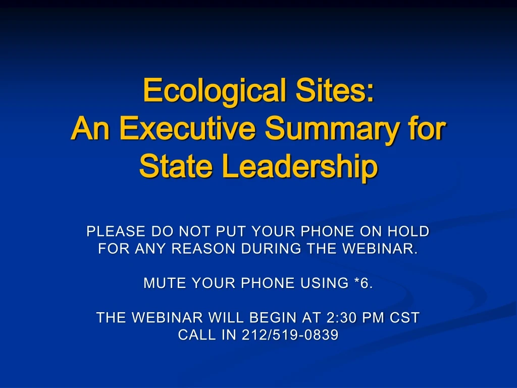 ecological sites a n executive summary for state leadership