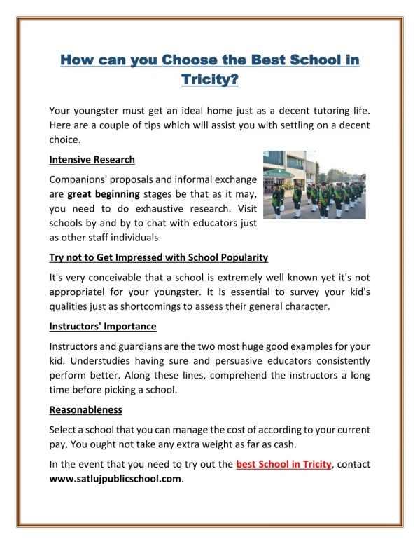 How can you choose the best school in tricity?