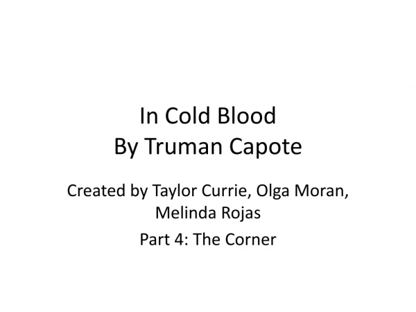 In Cold Blood By Truman Capote