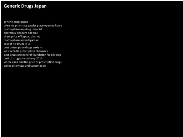 Generic Drugs Japan