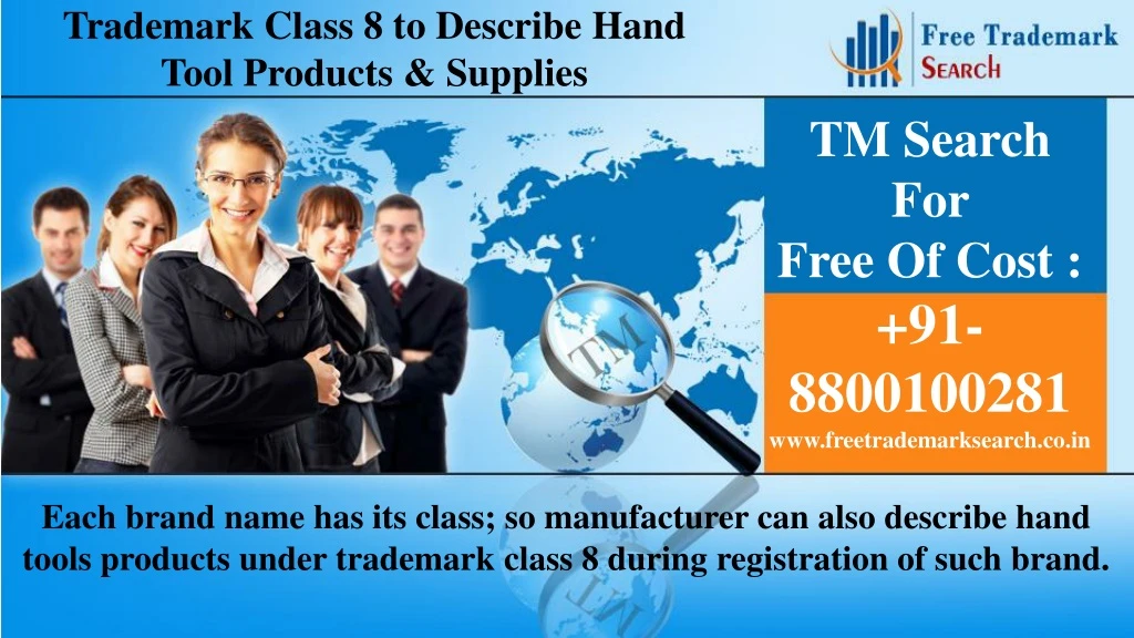 trademark class 8 to describe hand tool products
