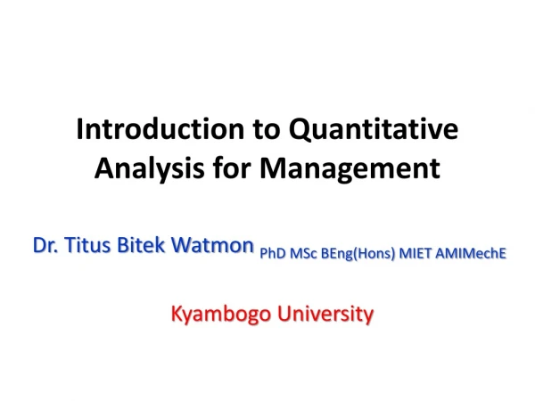 Introduction to Quantitative Analysis for Management