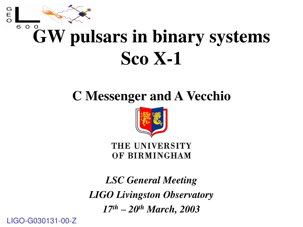 gw pulsars in binary systems sco x 1