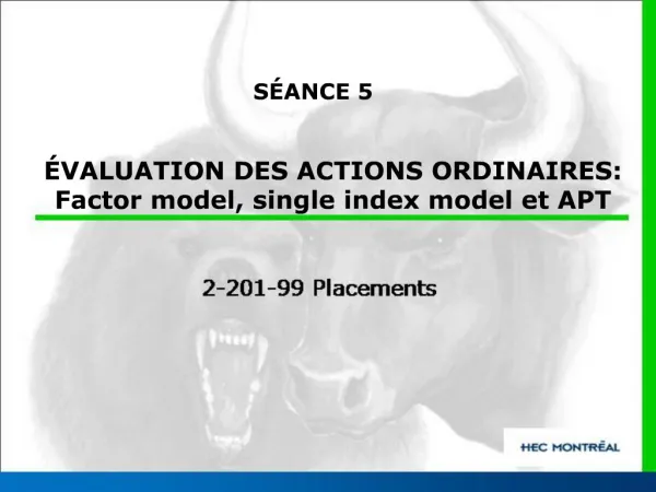 VALUATION DES ACTIONS ORDINAIRES: Factor model, single index model et APT