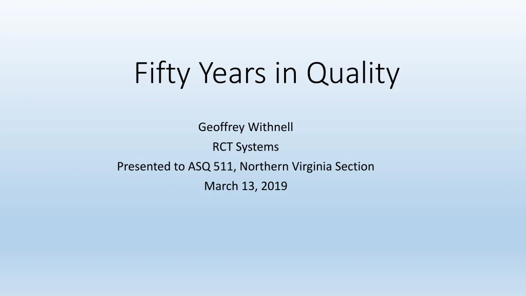 fifty years in quality