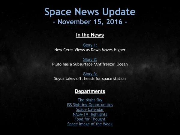 Space News Update - November 15, 2016 -