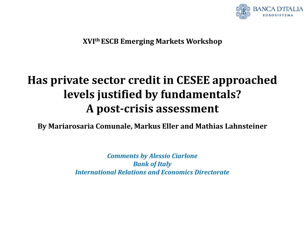 xvi th escb emerging markets workshop