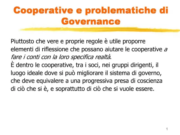 Cooperative e problematiche di Governance