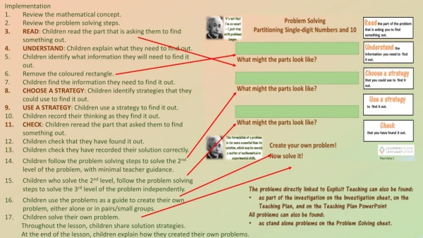 Implementation Review the mathematical concept. Review the problem solving steps.