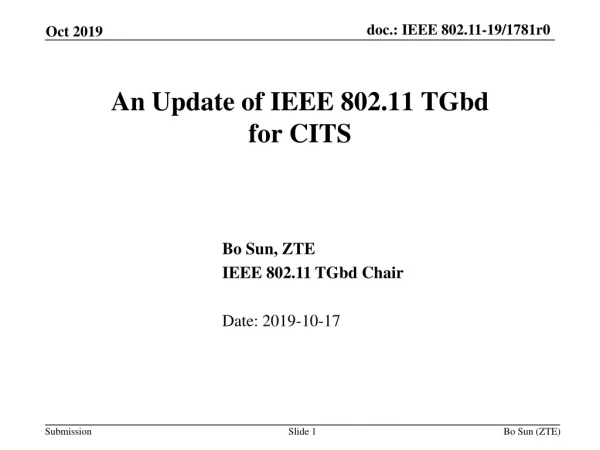 An Update of IEEE 802.11 TGbd for CITS