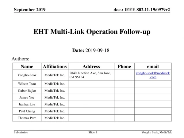EHT Multi-Link Operation Follow-up