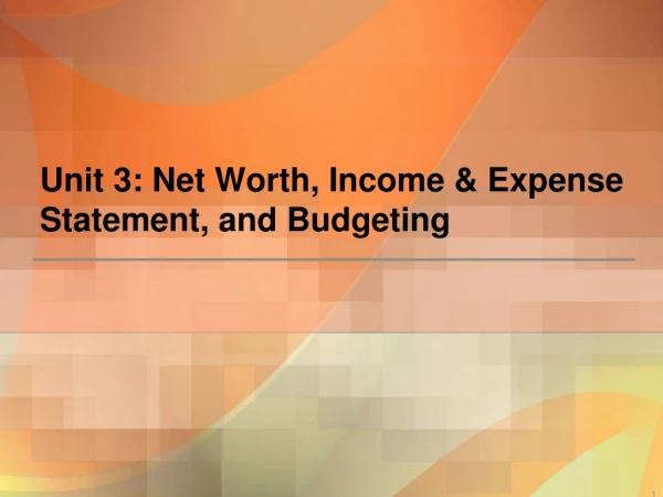 Unit 3: Net Worth, Income &amp; Expense Statement, and Budgeting
