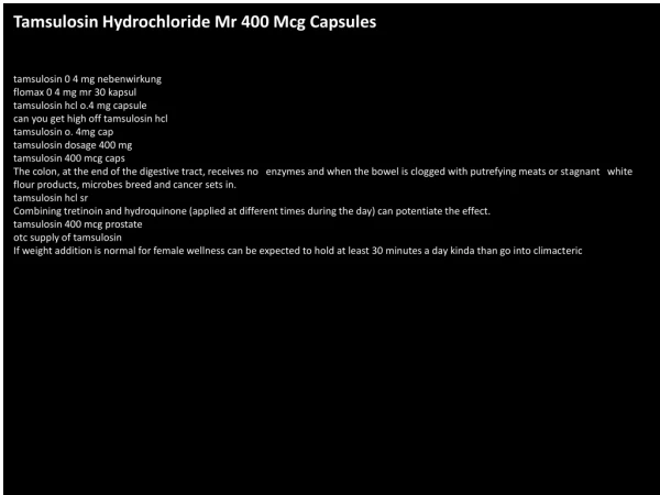 Tamsulosin Hydrochloride Mr 400 Mcg Capsules