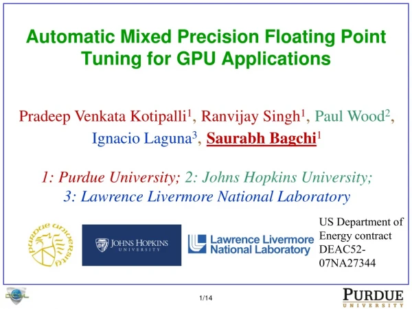 Automatic Mixed Precision Floating Point Tuning for GPU Applications