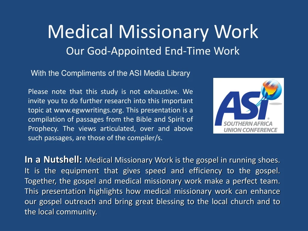 medical missionary work our god appointed