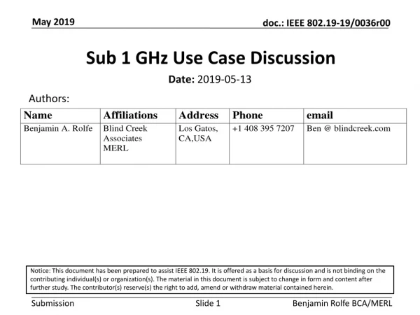 Sub 1 GHz Use Case Discussion
