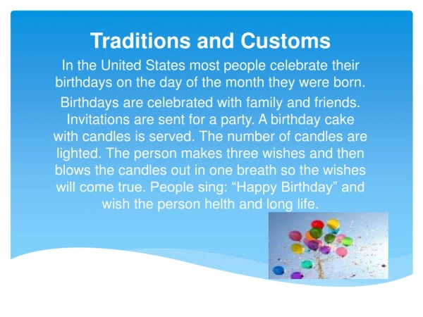 Traditions and Customs