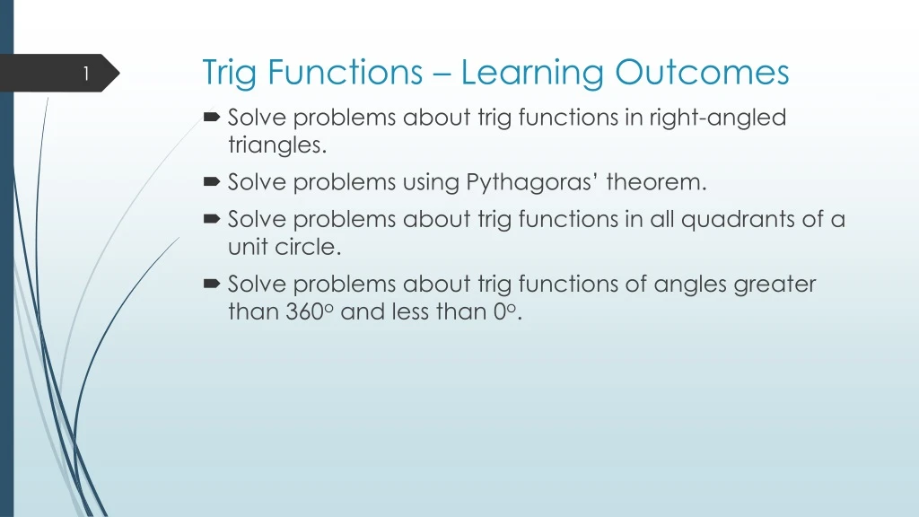 trig functions learning outcomes