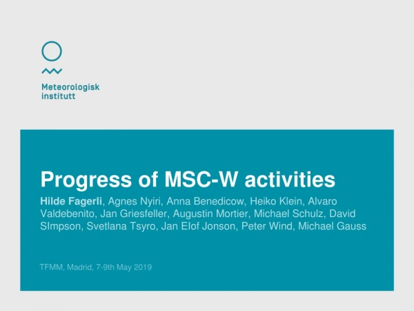 Progress of MSC-W activities