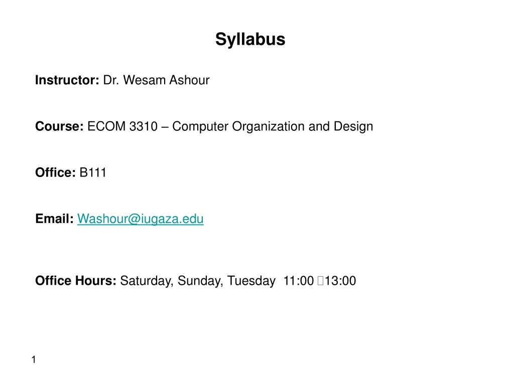 syllabus instructor dr wesam ashour course ecom