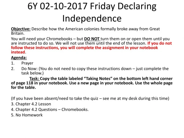 6Y 02-10-2017 Friday Declaring Independence