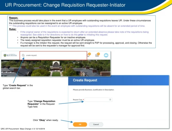 UR Procurement: Change Requisition Requester-Initiator