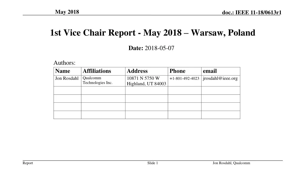 1st vice chair report may 2018 warsaw poland