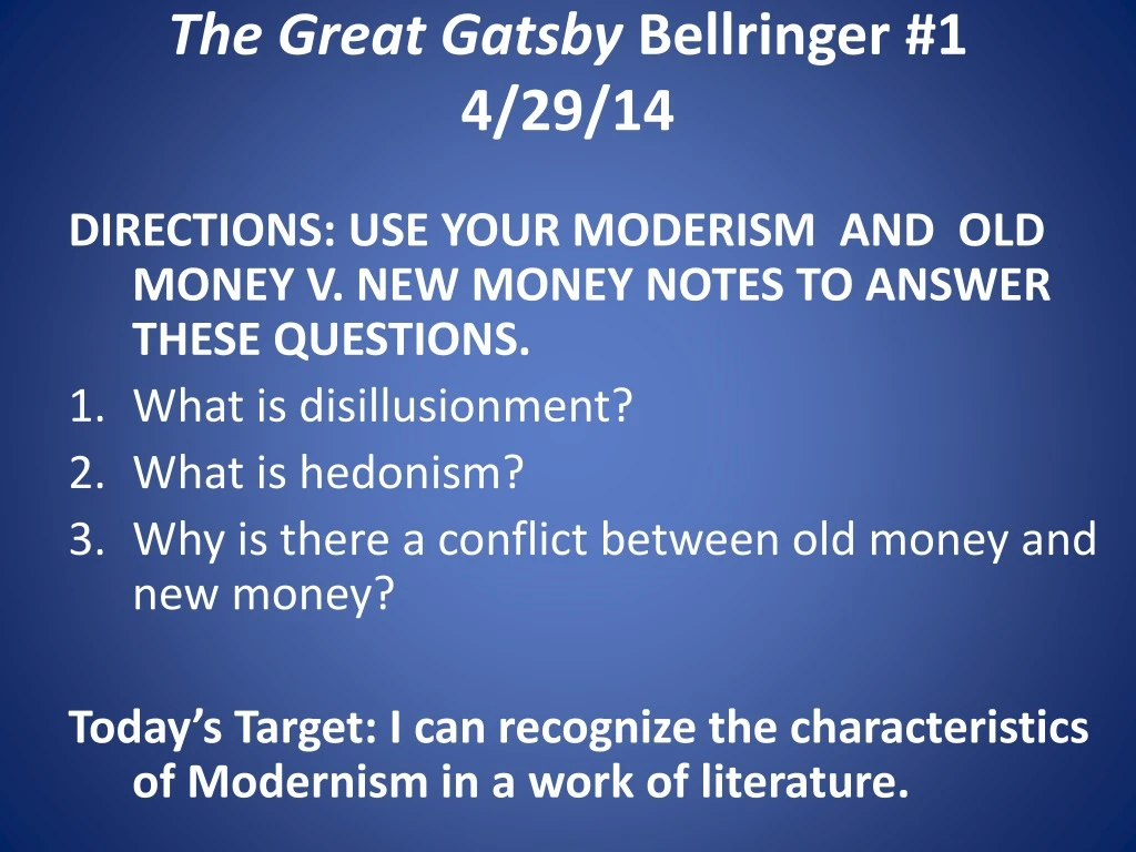 the great gatsby bellringer 1 4 29 14