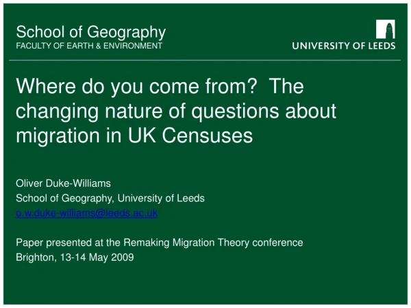 Where do you come from? The changing nature of questions about migration in UK Censuses