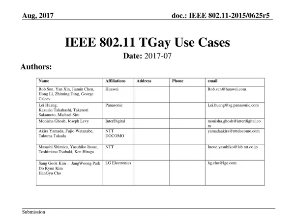 IEEE 802.11 TGay Use Cases