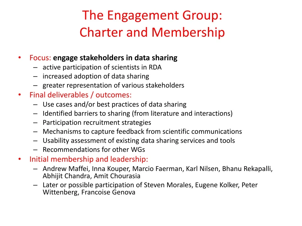 the engagement group charter and membership