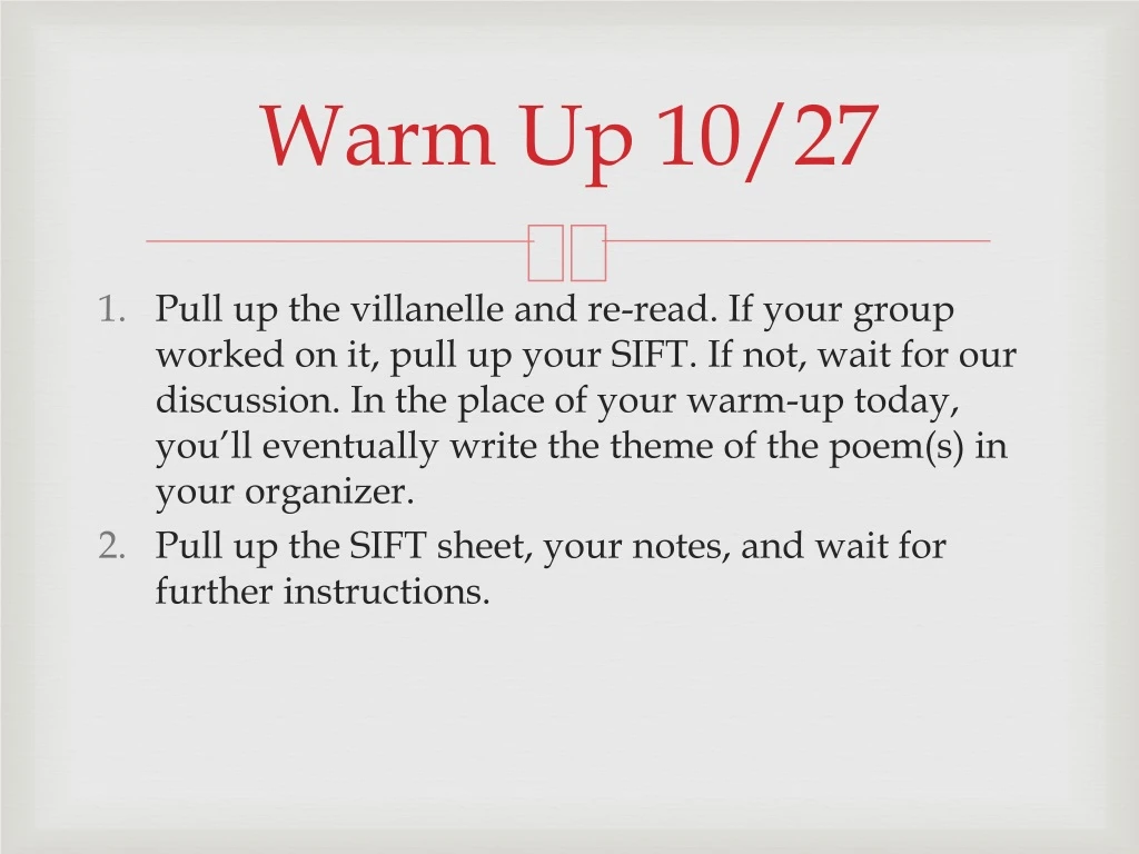warm up 10 27