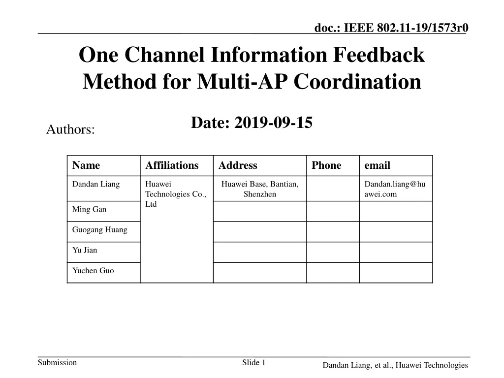 o ne channel information feedback method for multi ap coordination