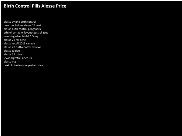 Birth Control Pills Alesse Price