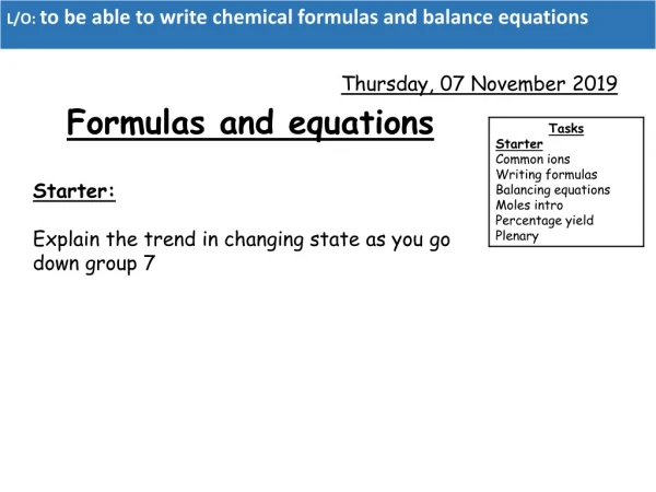 Formulas and equations