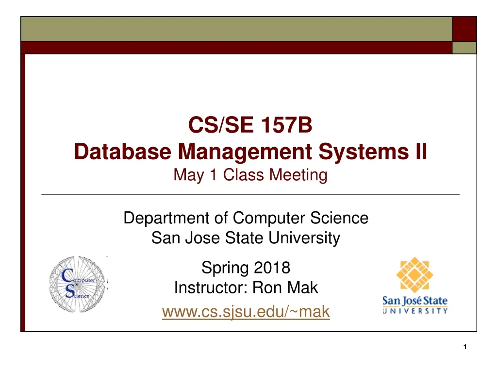 cs se 157b database management systems ii may 1 class meeting