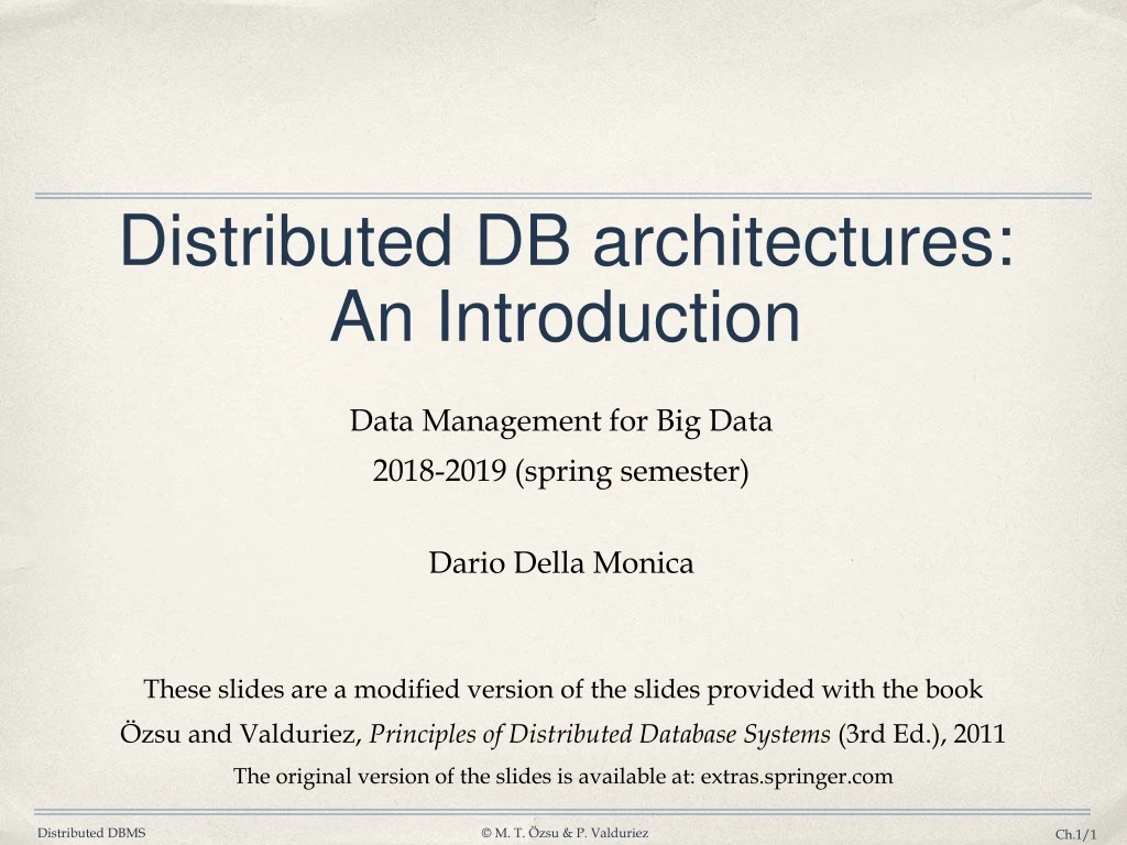 distributed db architectures an introduction