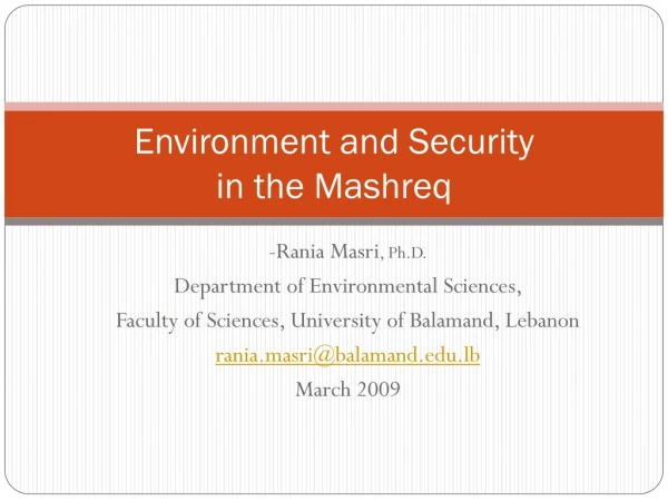 Environment and Security in the Mashreq