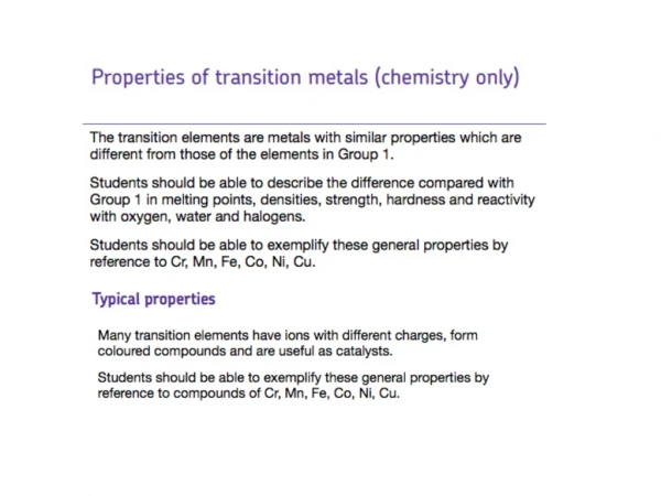 Transition Metals (Cr, Mn , Fe, Co, Ni and Cu)