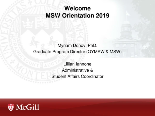Welcome MSW Orientation 2019