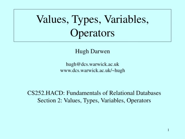 Values, Types, Variables, Operators