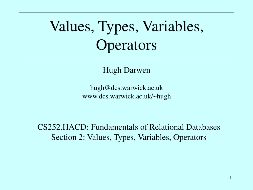 values types variables operators