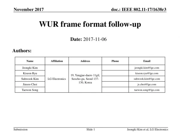 WUR frame format follow-up