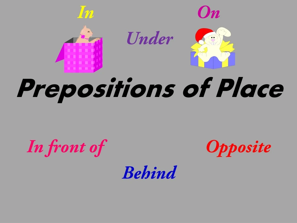 in on under prepositions of place in front