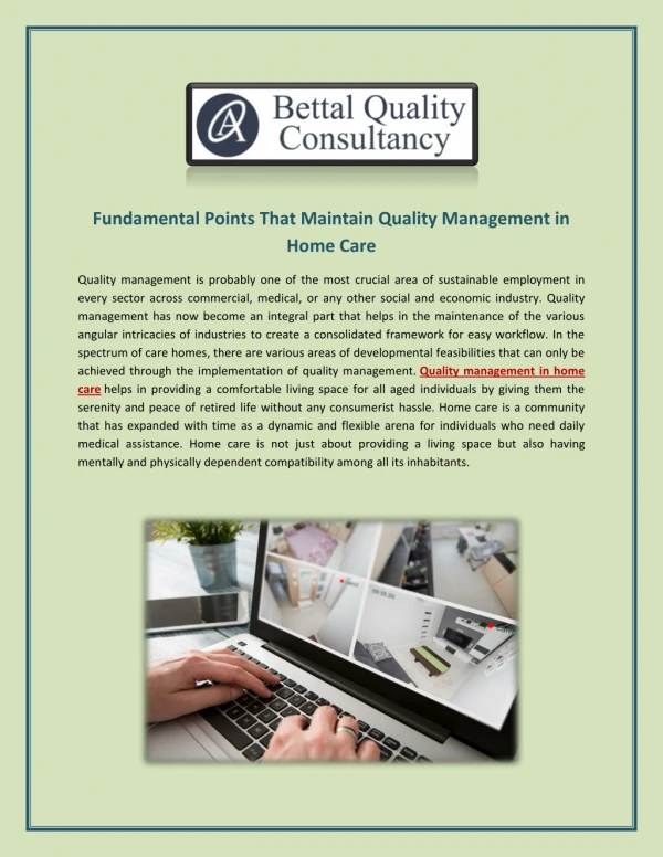 Fundamental Points That Maintain Quality Management in Home Care