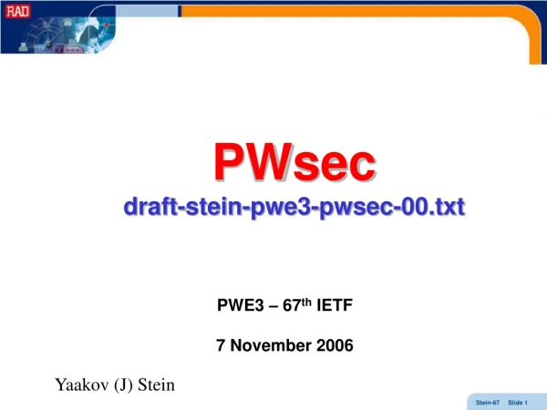 PWsec draft-stein-pwe3-pwsec-00.txt