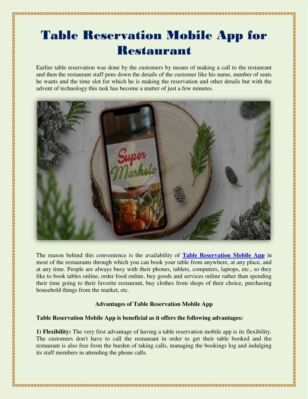 table reservation mobile app for restaurant